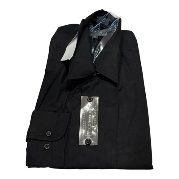 Protocol Shirt Mens 16 34 35 Black Dress Easy Care Wrinkle Resistant Button Up